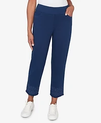 Alfred Dunner Petite Mykonos Geometric Embroidered Super Stretch Denim Ankle Pants