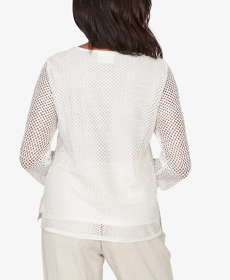 Alfred Dunner Petite Natural Wonder Sequin Mesh Flower Top