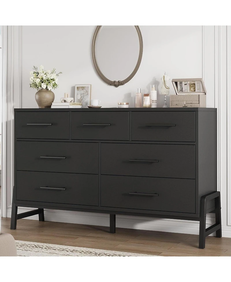 gaomon 7 Dresser for Bedroom, Freestanding 52 in Wide Drawer Dresser with Storage, Wooden Closet Storage Chest for Living Room