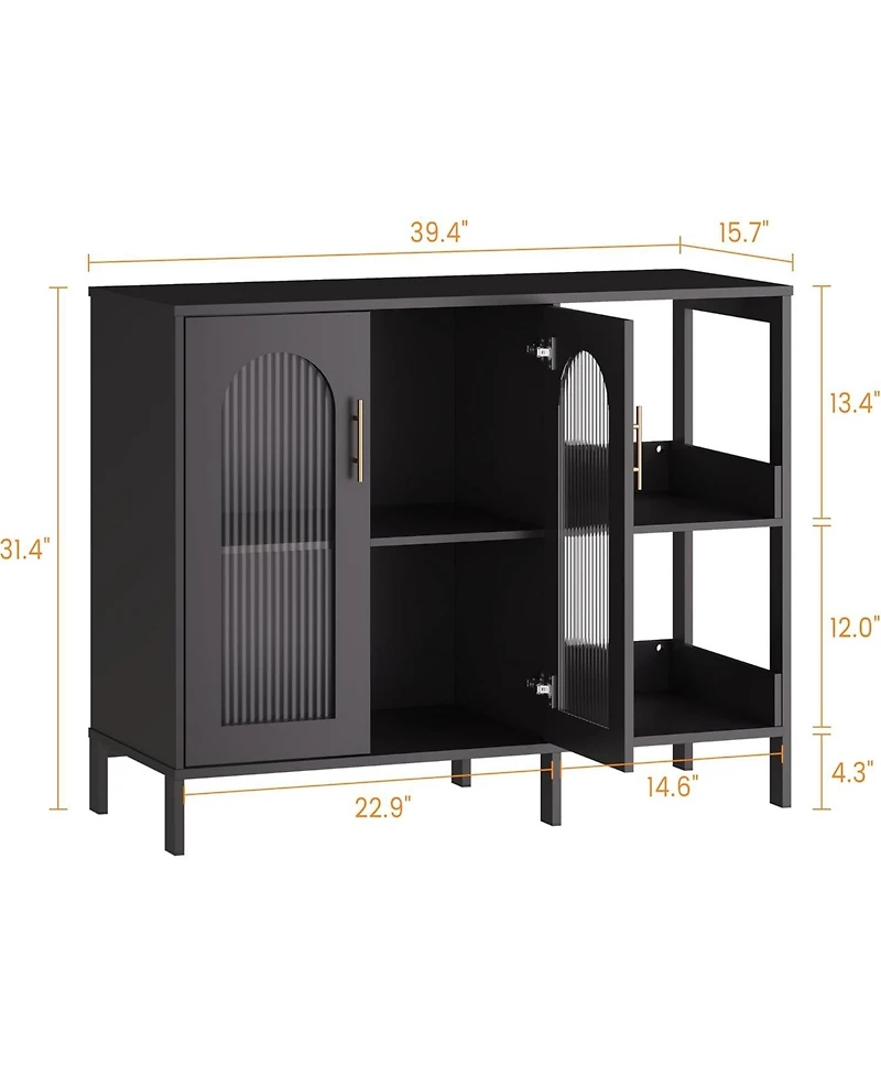 gaomon Buffet Sideboard Cabinet, Wooden Storage Cabinet with Glass Doors, Two Metal Handle, Adjustable Shelves, Modern