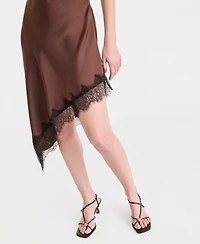 Bar Iii Women's Satin Lace-Trim Asymmetric-Hem Dress, Macy's Exclusive