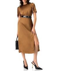 Ivonne Women's Short Sleeve Satin Midi Dress