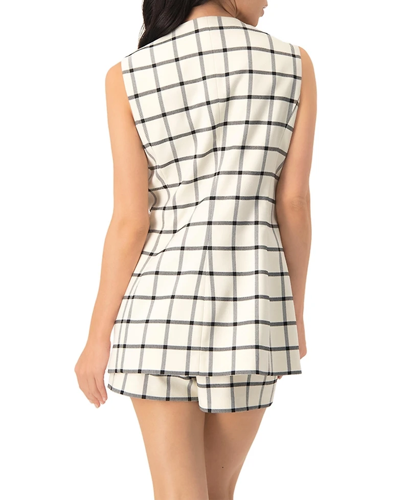 Ivonne Women's Check Double Breasted Vest