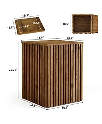 Tribesigns Solid Wood Square End Table with Storage, Fluted Side Table for Living Room, Mid-Century Modern Bedside Nightstand with Removable Lid