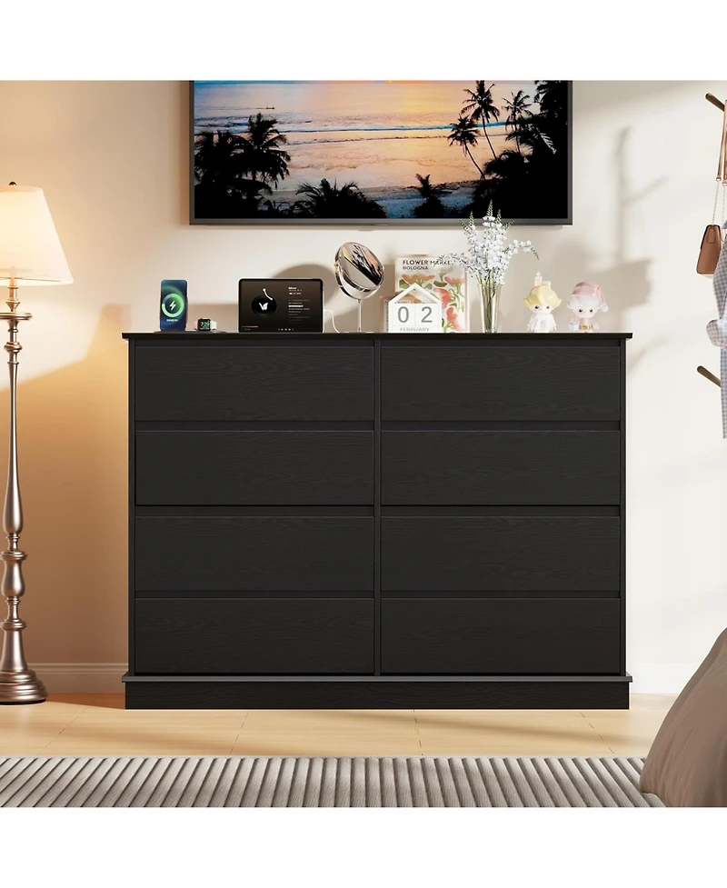 Gaomon 8-Drawer Dresser for Bedroom – Wide Oak Chest with Spacious Top, Modern Wooden Storage Organizer Closet, Living Room, Hallway