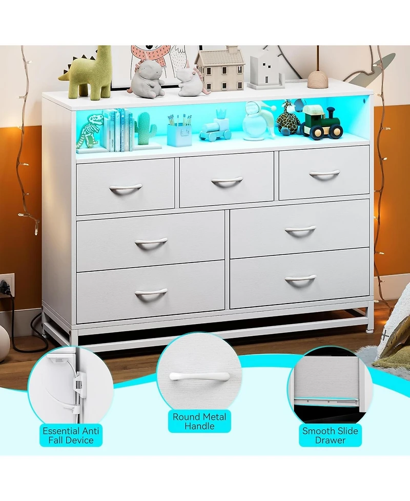 Gaomon 7-Drawer Dresser for Bedroom, Long Wooden Chest with Led Light, Wide Storage Cabinet Living Room, Hallway or Closet