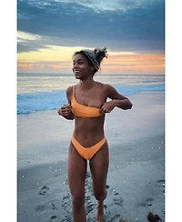 Oosc Women's Tangerine Squeeze Cold Shoulder Bikini Top