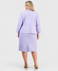 Le Suit Plus Jacquard Open-Front Jacket Dress