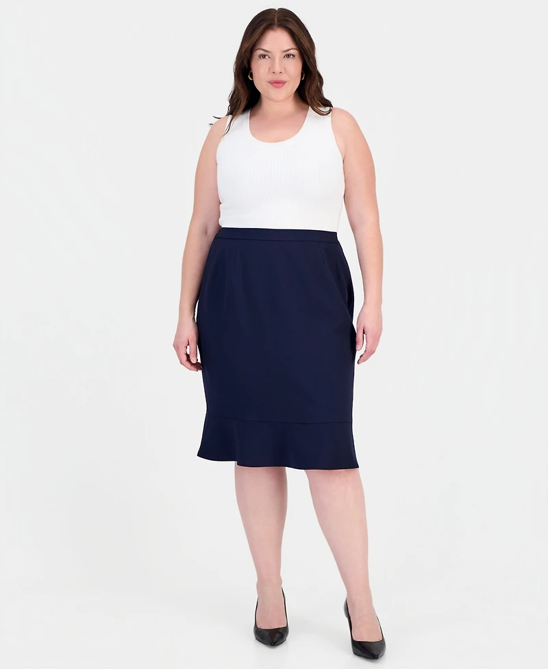 Le Suit Plus Three-Button Notched Collar Blazer & Skirt