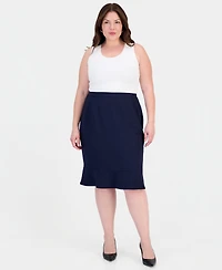 Le Suit Plus Three-Button Notched Collar Blazer & Skirt