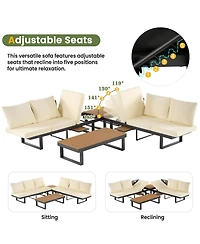 Flynama Outdoor Sectional Sofa Set with Adjustable Reclining Seats Patio Conversation Daybed Beige Cushions for Backyard Poolside Balcony