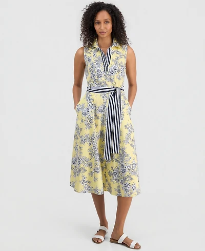 Nautica Women's Toile Floral-Print Sleeveless A-Line Dress