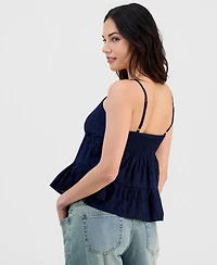 Madden Girl Juniors' V-Neck Cotton Eyelet Babydoll Tiered Top