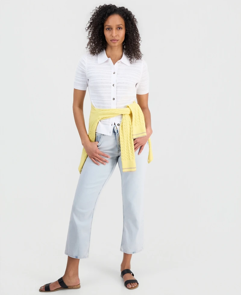 Nautica Women's Pointelle Knit Cardigan Polo Sweater