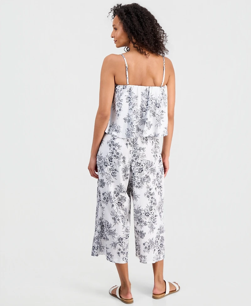 Nautica Women's Toile Garden-Printed Sleeveless Cropped Jumpsuit