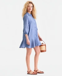 Charter Club Women's 100% Linen Flounce Shirtdress, Created for Macy's