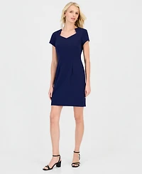Connected Petite Notched-Neck Cap-Sleeve Sheath Dress
