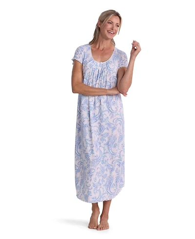 Miss Elaine Petite Short-Sleeve Printed Long Sleepwear Nightgown