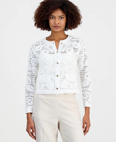 T Tahari Women's Embroidered Crochet Cardigan