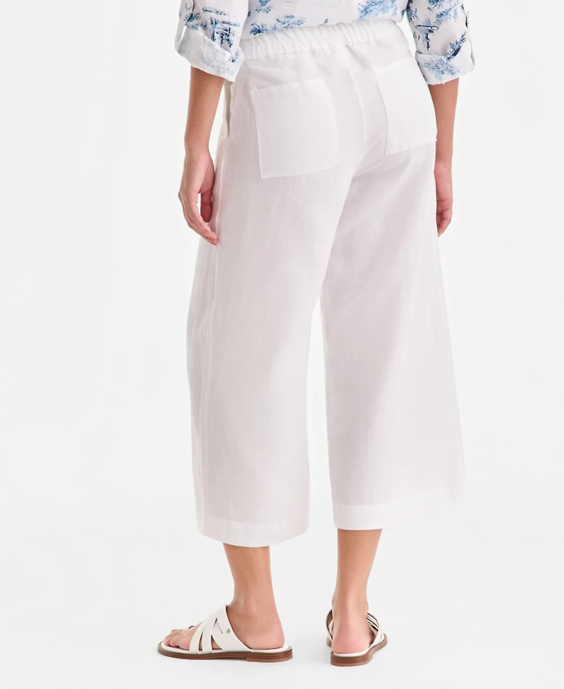 Charter Club Women's Cropped Wide-Leg 100% Linen Pants, Exclusively at Macy's