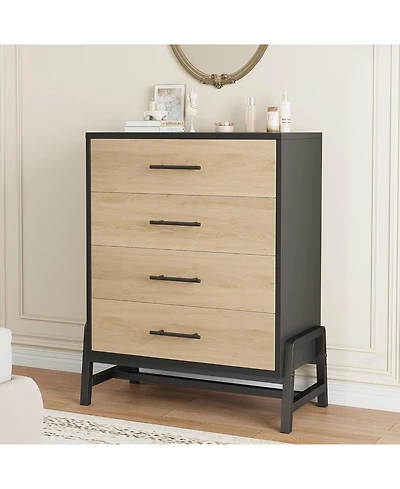 gaomon 38.6" Tall 4-Drawer Freestanding Dresser, Wooden Storage Chest for Bedroom, Entryway & Living Room, Natural Oak
