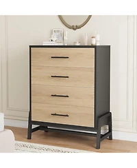 gaomon 38.6" Tall 4-Drawer Freestanding Dresser, Wooden Storage Chest for Bedroom, Entryway & Living Room, Natural Oak