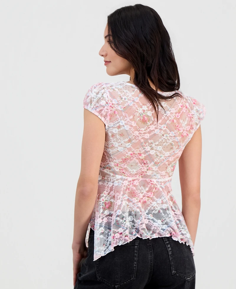 Madden Girl Juniors Lace Hanky-Hem Top