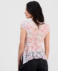 Madden Girl Juniors Lace Hanky-Hem Top