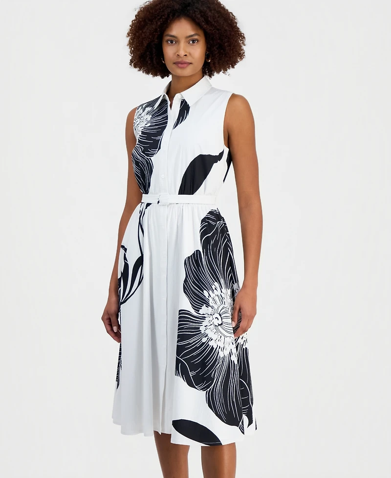 T Tahari Women's Sleeveless Belted Fit & Flare Dress