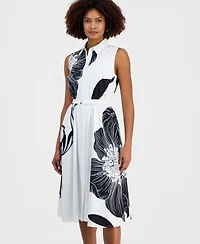 T Tahari Women's Sleeveless Belted Fit & Flare Dress
