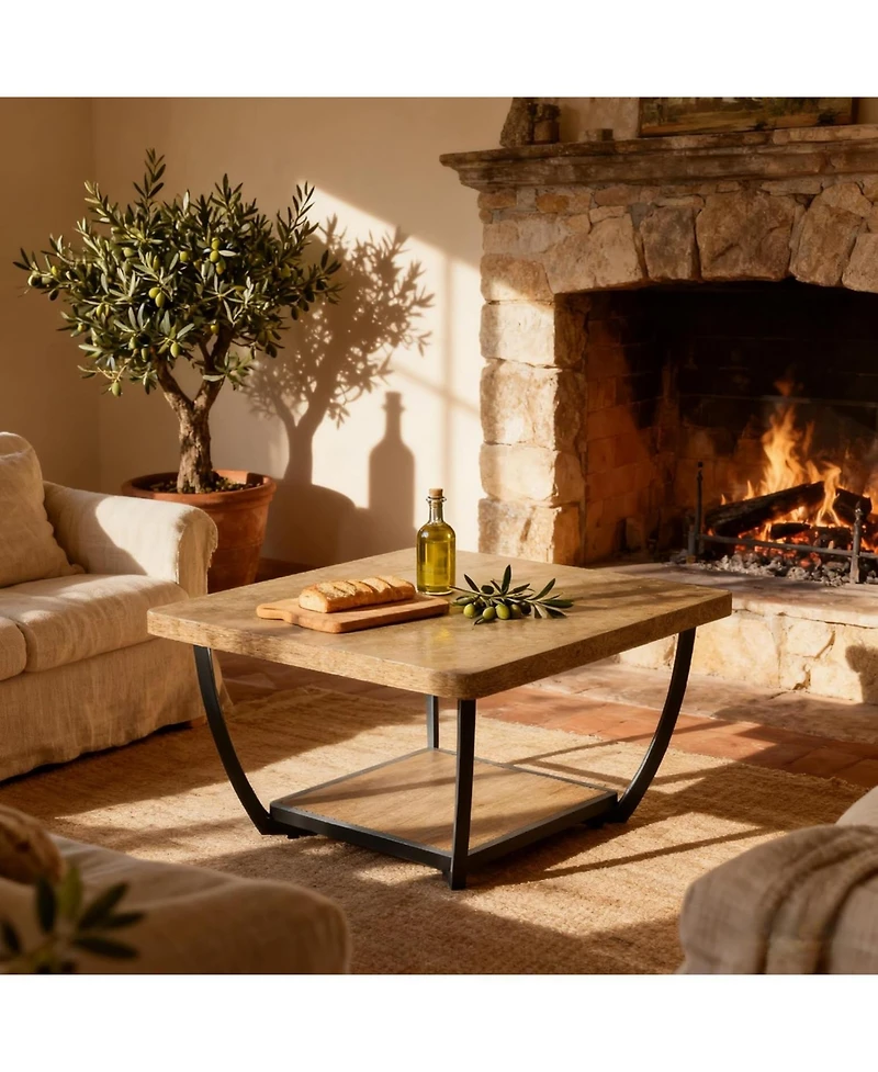 Tribesigns Coffee Table with Storage Shelves, with Arc Metal Frame