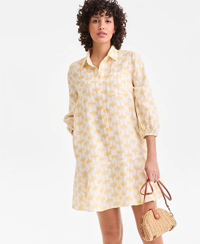 Charter Club Women's 100% Linen Flounce Shirtdress, Created for Macy's