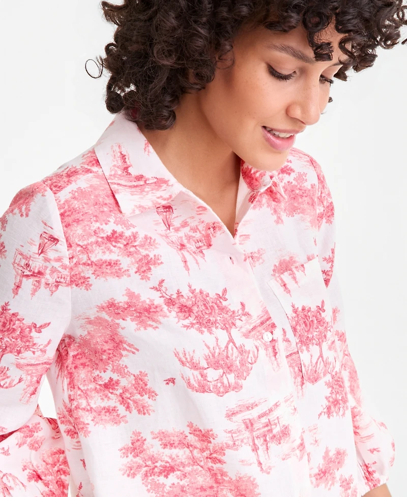 Charter Club Women's 100% Linen Flounce Shirtdress, Created for Macy's