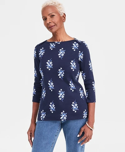 Style & Co Petite Relaxed Fit Long-Sleeve Boat Neck Knit Top