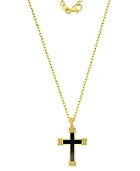 Macy's Onyx and Diamond (0.036 ct. t.w.) Cross Necklace in 14k Yellow Gold Over Sterling Silver