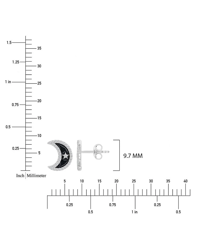 Macy's Created White Sapphire and Black Enamel Half Moon Stud Earrings in Rhodium Over Sterling Silver