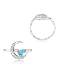 Macy's Larimar (0.21 ct. t.w.) & Imitation Pearl (10.50mm) Moon Heart Ring Rhodium Over Sterling Silver