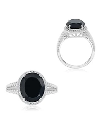 Macy's Onyx (4.4 ct. t.w.) and Sapphire Halo Ring in Rhodium Over Sterling Silver