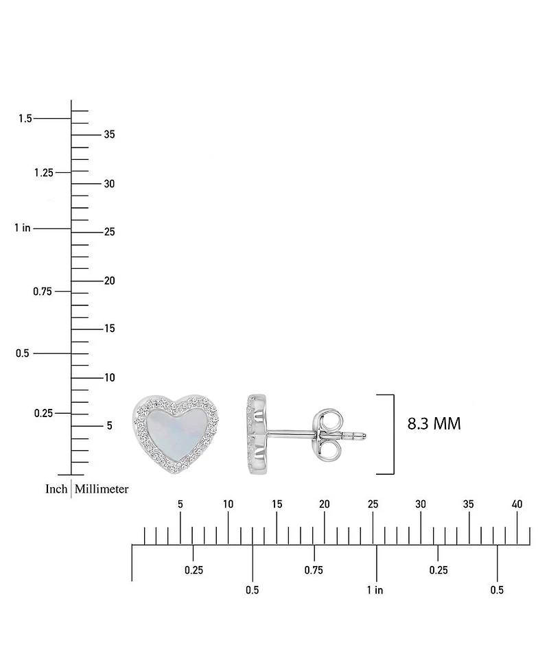 Macy's Imitation Pearl & Cubic Zirconia (0.38 ct. t.w.) Rhodium Over Sterling Silver Heart Stud Earrings (Also 14k Yellow Gold
