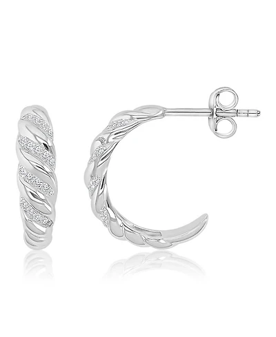 Macy's Cubic Zirconia (0.36 ct. t.w.) Rhodium Over Sterling Silver Twisted Hoop Earrings