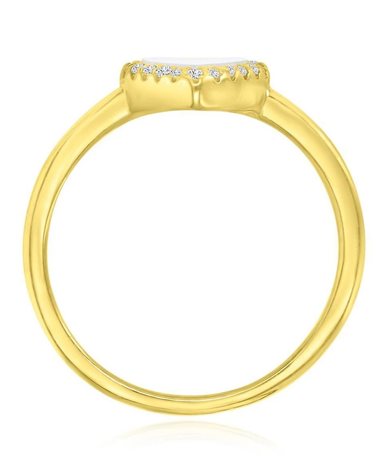 Macy's Cubic Zirconia (0.189 ct. t.w.) & Imitation Pearl Heart Ring in 14k Yellow Gold Over Sterling Silver