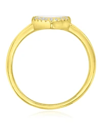 Macy's Cubic Zirconia (0.189 ct. t.w.) & Imitation Pearl Heart Ring in 14k Yellow Gold Over Sterling Silver