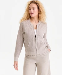Charter Club Women's Linen Blend Zip Bomber Cardigan Sweater, Macy's Exclusive