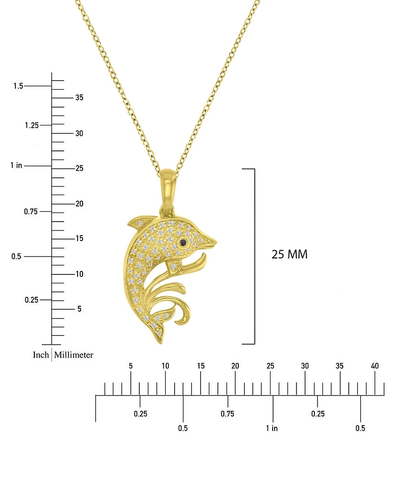 Macy's Black and White Diamond (0.1 ct. t.w.) Fish Necklace in 10k Yellow Gold