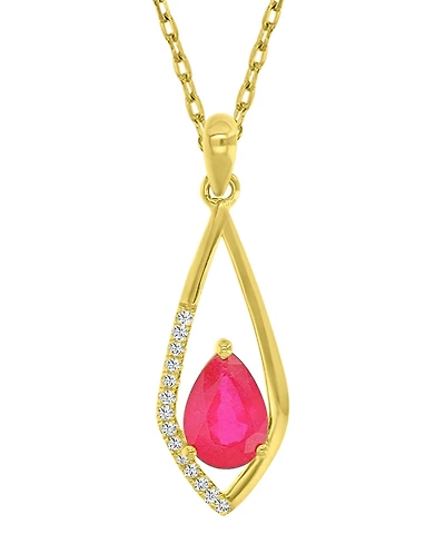 Macy's Diamond (0.042 ct. t.w.) & Ruby (0.75 ct. t.w.) Pendant Necklace in 10k Yellow Gold