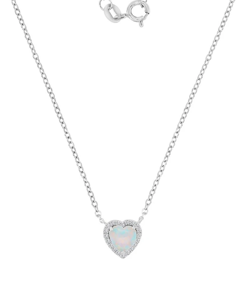 Macy's White Sapphire (0.12 ct. t.w.) & Opal (6mm) Necklace in Rhodium Over Sterling Silver
