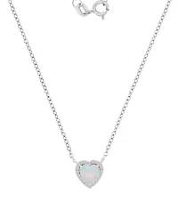 Macy's White Sapphire (0.12 ct. t.w.) & Opal (6mm) Necklace in Rhodium Over Sterling Silver