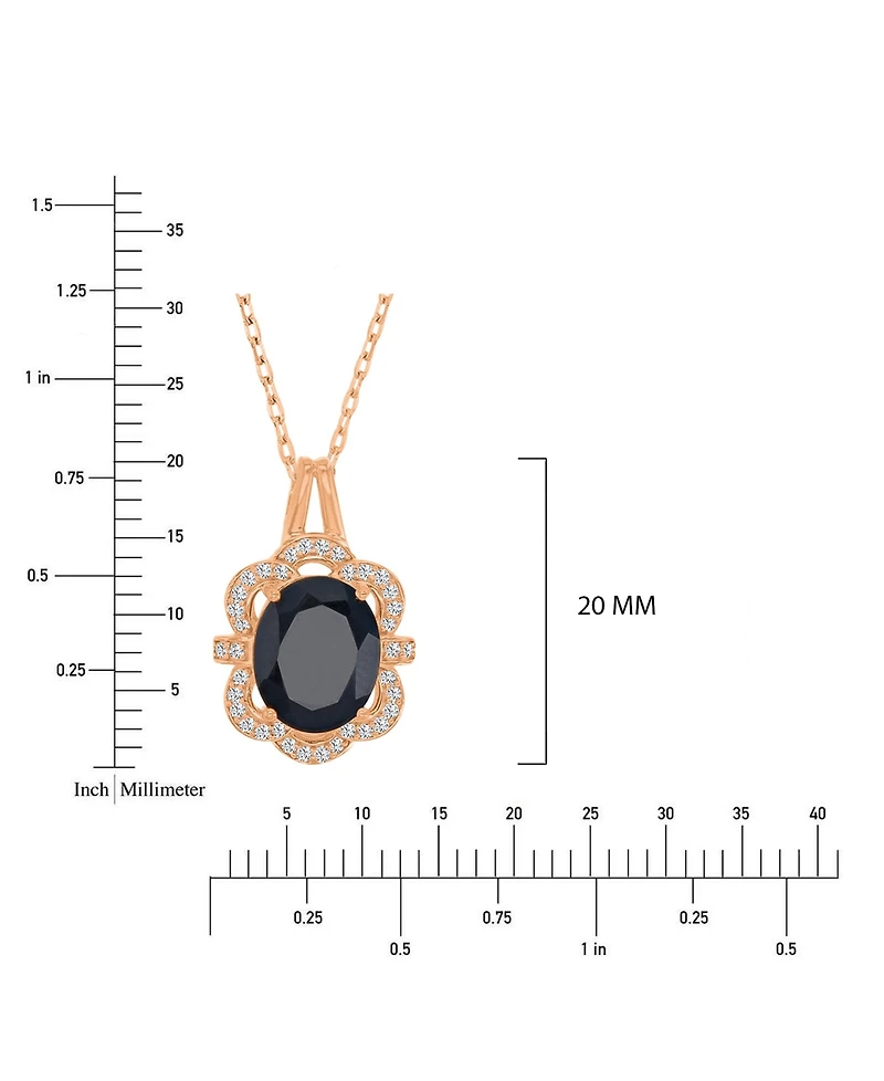 Macy's Onyx and White Sapphire (0.216 ct. t.w.) Halo Necklace in 14k Rose Gold Over Sterling Silver