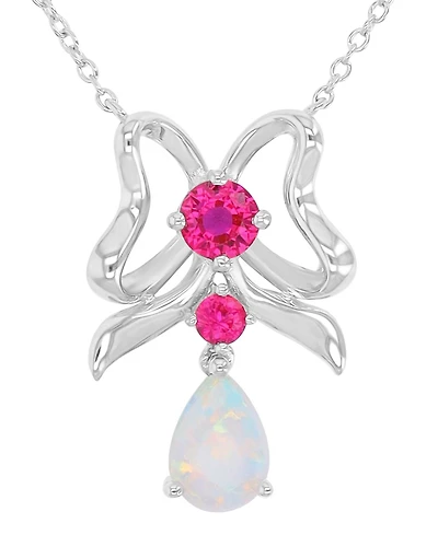 Macy's Opal (0.30 ct. t.w.) & Ruby (0.38 ct. t.w.) Ribbon Bow Necklace in Rhodium Over Sterling Silver