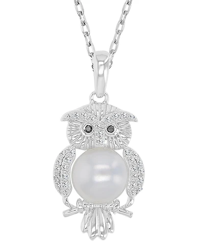 Macy's Diamond, Opal & Imitation Pearl and Onyx (0.012 ct. t.w.) Owl Pendant Necklace